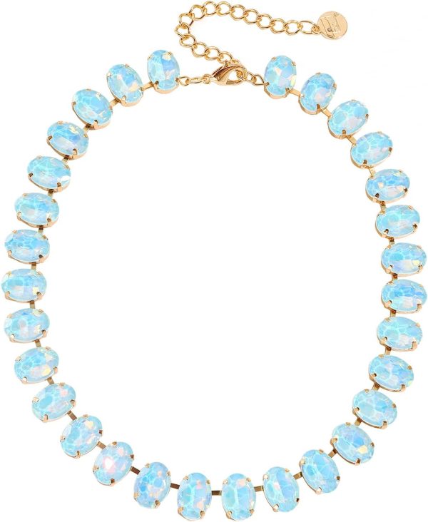 Firstmeet Oval Crystal Rhinestone Choker Collar Necklace Wedding Bridal Gift Jewelry for Women