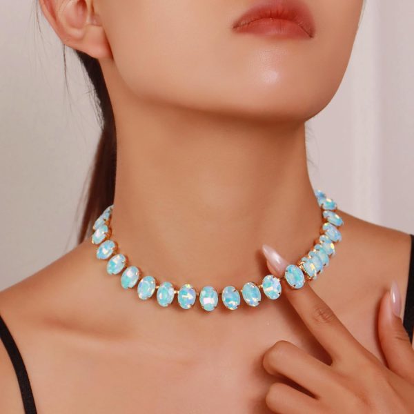 Firstmeet Oval Crystal Rhinestone Choker Collar Necklace Wedding Bridal Gift Jewelry for Women - Image 3