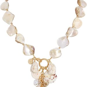 Firstmeet Natural Freshwater Shell Choker With Pearl Starfish Turquoise Pendant Irregular Mother of Pearl Necklaces for Women