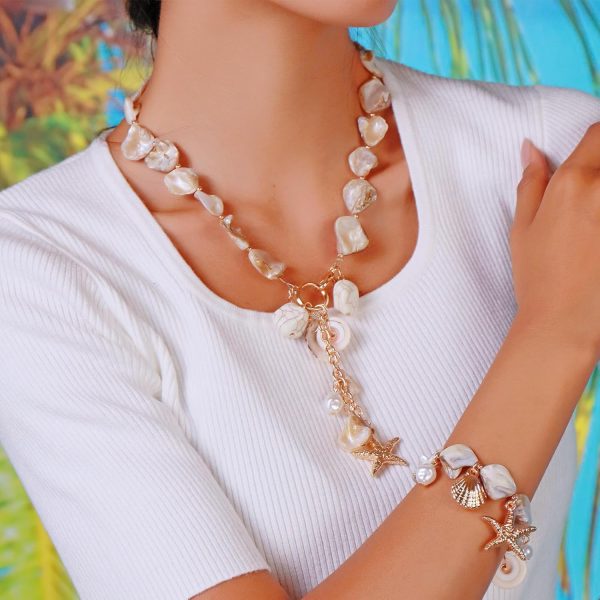 Firstmeet Natural Freshwater Shell Choker With Pearl Starfish Turquoise Pendant Irregular Mother of Pearl Necklaces for Women - Image 3
