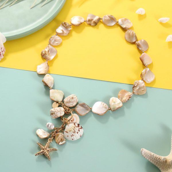 Firstmeet Natural Freshwater Shell Choker With Pearl Starfish Turquoise Pendant Irregular Mother of Pearl Necklaces for Women - Image 5