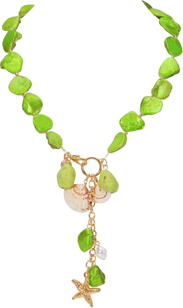 Firstmeet Natural Freshwater Shell Choker With Pearl Starfish Turquoise Pendant Irregular Mother of Pearl Necklaces for Women - Image 9