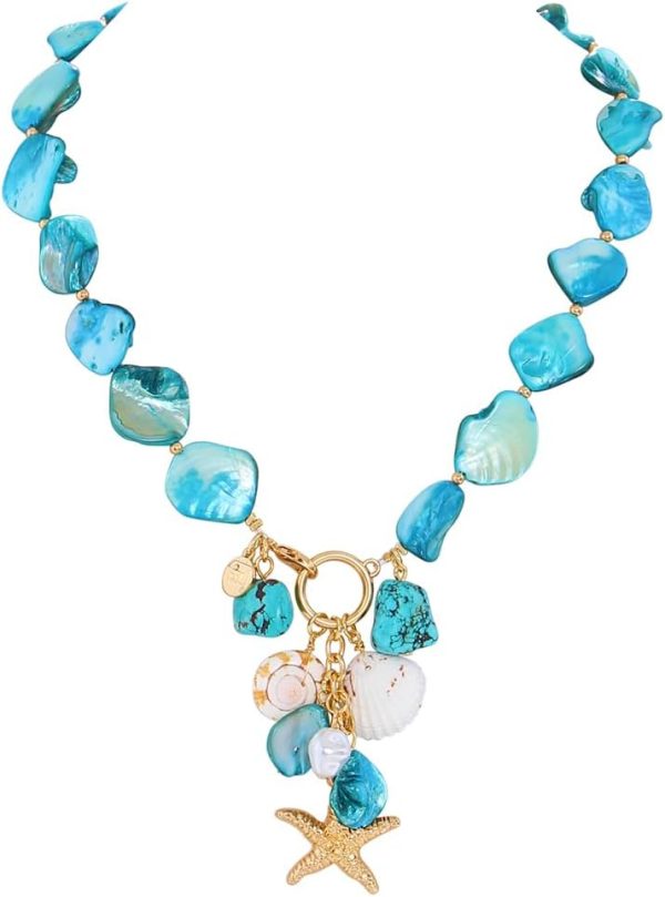 Firstmeet Natural Freshwater Shell Choker With Pearl Starfish Turquoise Pendant Irregular Mother of Pearl Necklaces for Women - Image 16