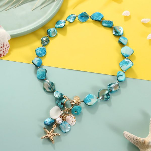 Firstmeet Natural Freshwater Shell Choker With Pearl Starfish Turquoise Pendant Irregular Mother of Pearl Necklaces for Women - Image 18
