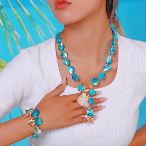 Firstmeet Natural Freshwater Shell Choker With Pearl Starfish Turquoise Pendant Irregular Mother of Pearl Necklaces for Women - Image 21