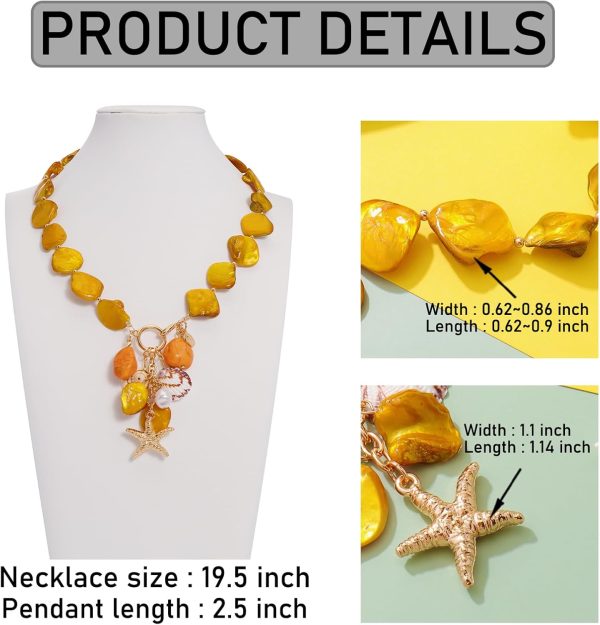 Firstmeet Natural Freshwater Shell Choker With Pearl Starfish Turquoise Pendant Irregular Mother of Pearl Necklaces for Women - Image 34