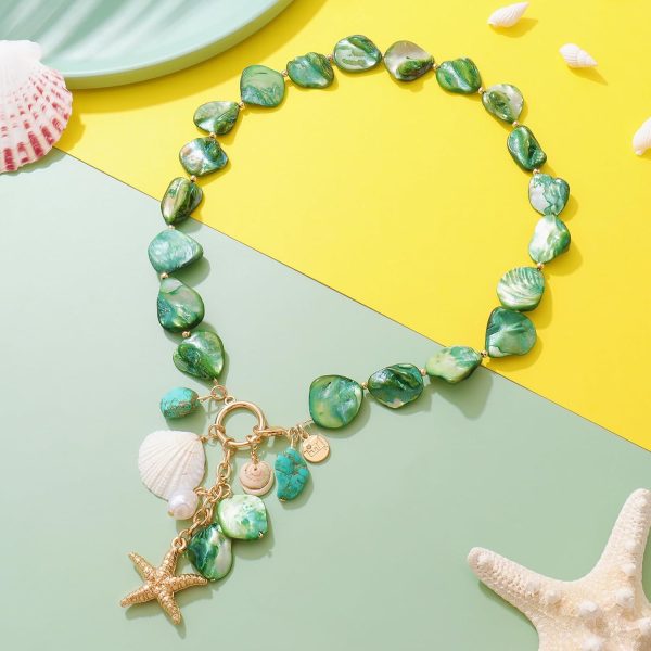 Firstmeet Natural Freshwater Shell Choker With Pearl Starfish Turquoise Pendant Irregular Mother of Pearl Necklaces for Women - Image 52