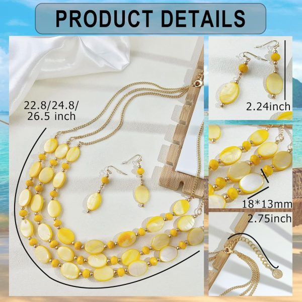 Firstmeet 3 Layered Beaded Necklace Set with Earrings Oval Shell Beads Jewelry Gift for Women - Image 8