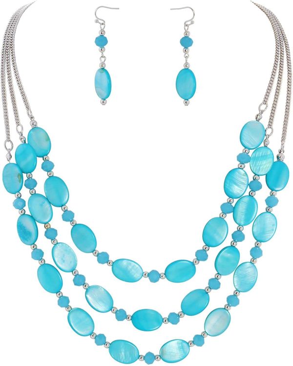 Firstmeet 3 Layered Beaded Necklace Set with Earrings Oval Shell Beads Jewelry Gift for Women - Image 10