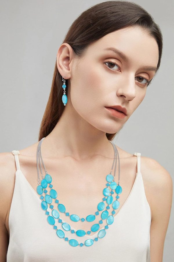 Firstmeet 3 Layered Beaded Necklace Set with Earrings Oval Shell Beads Jewelry Gift for Women - Image 11