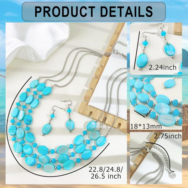 Firstmeet 3 Layered Beaded Necklace Set with Earrings Oval Shell Beads Jewelry Gift for Women - Image 15