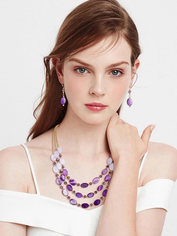 Firstmeet 3 Layered Beaded Necklace Set with Earrings Oval Shell Beads Jewelry Gift for Women - Image 17