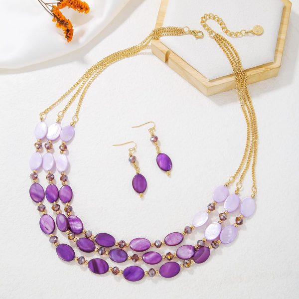 Firstmeet 3 Layered Beaded Necklace Set with Earrings Oval Shell Beads Jewelry Gift for Women - Image 18