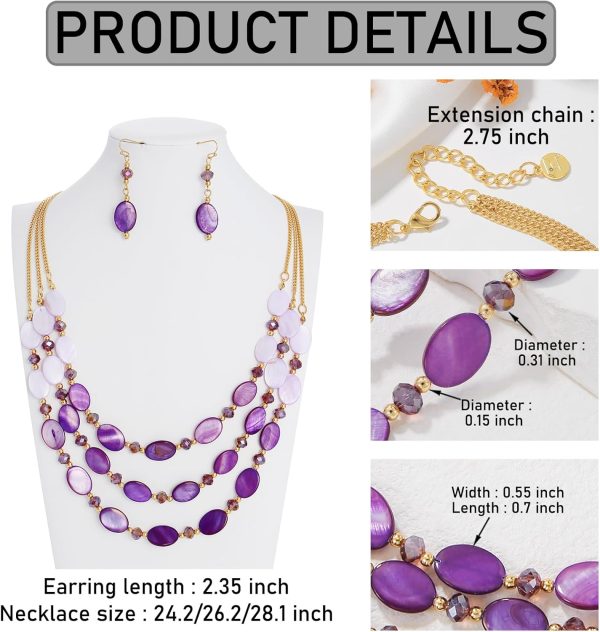Firstmeet 3 Layered Beaded Necklace Set with Earrings Oval Shell Beads Jewelry Gift for Women - Image 21