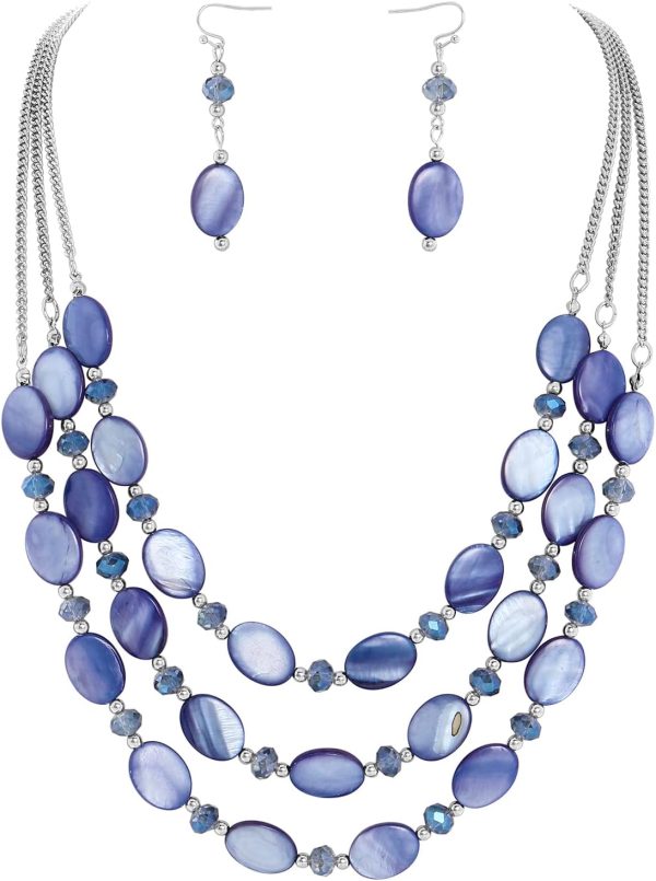 Firstmeet 3 Layered Beaded Necklace Set with Earrings Oval Shell Beads Jewelry Gift for Women - Image 22
