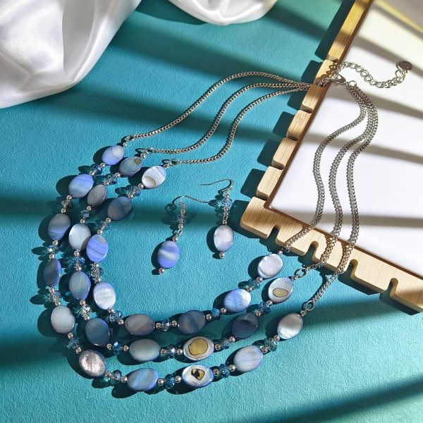 Firstmeet 3 Layered Beaded Necklace Set with Earrings Oval Shell Beads Jewelry Gift for Women - Image 24