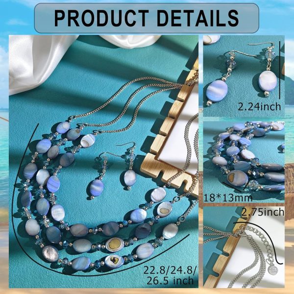 Firstmeet 3 Layered Beaded Necklace Set with Earrings Oval Shell Beads Jewelry Gift for Women - Image 27