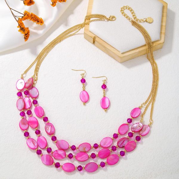 Firstmeet 3 Layered Beaded Necklace Set with Earrings Oval Shell Beads Jewelry Gift for Women - Image 30