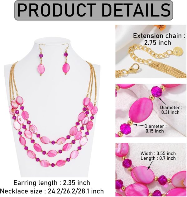 Firstmeet 3 Layered Beaded Necklace Set with Earrings Oval Shell Beads Jewelry Gift for Women - Image 33