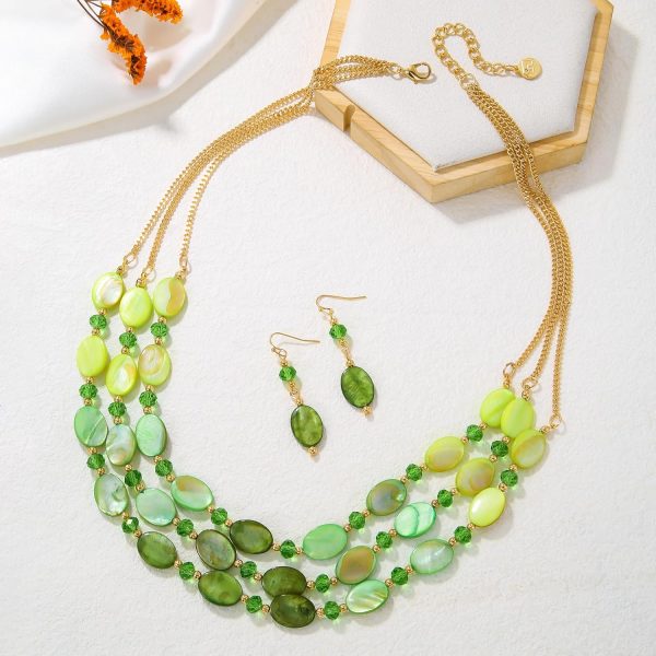 Firstmeet 3 Layered Beaded Necklace Set with Earrings Oval Shell Beads Jewelry Gift for Women - Image 36