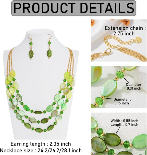 Firstmeet 3 Layered Beaded Necklace Set with Earrings Oval Shell Beads Jewelry Gift for Women - Image 39