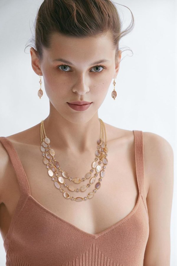 Firstmeet 3 Layered Beaded Necklace Set with Earrings Oval Shell Beads Jewelry Gift for Women - Image 41