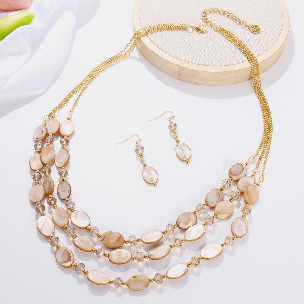 Firstmeet 3 Layered Beaded Necklace Set with Earrings Oval Shell Beads Jewelry Gift for Women - Image 42