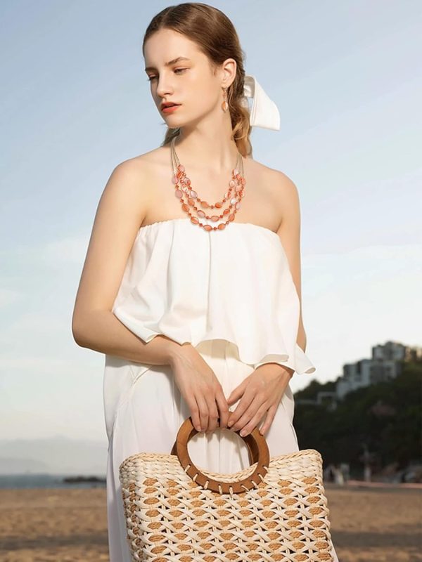 Firstmeet 3 Layered Beaded Necklace Set with Earrings Oval Shell Beads Jewelry Gift for Women - Image 47