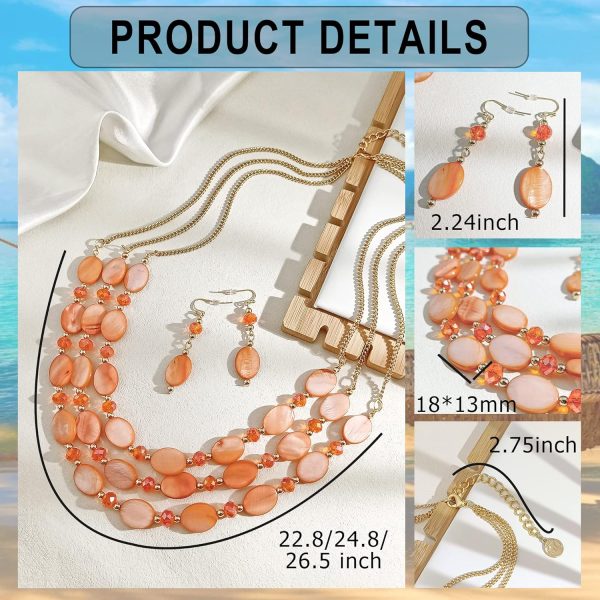 Firstmeet 3 Layered Beaded Necklace Set with Earrings Oval Shell Beads Jewelry Gift for Women - Image 51