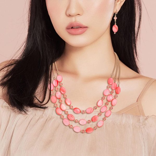 Firstmeet 3 Layered Beaded Necklace Set with Earrings Oval Shell Beads Jewelry Gift for Women - Image 53