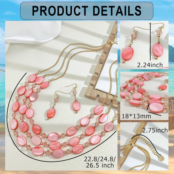 Firstmeet 3 Layered Beaded Necklace Set with Earrings Oval Shell Beads Jewelry Gift for Women - Image 57