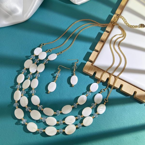 Firstmeet 3 Layered Beaded Necklace Set with Earrings Oval Shell Beads Jewelry Gift for Women - Image 60