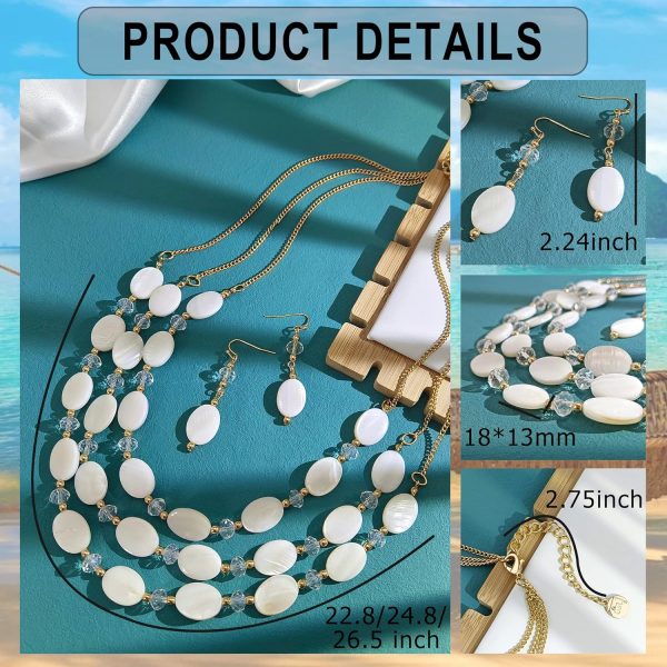 Firstmeet 3 Layered Beaded Necklace Set with Earrings Oval Shell Beads Jewelry Gift for Women - Image 64