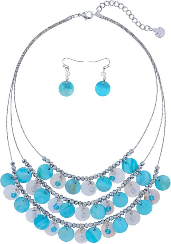 Firstmeet 3 Layered Beaded Necklace Set with Earrings Oval Shell Beads Jewelry Gift for Women - Image 65