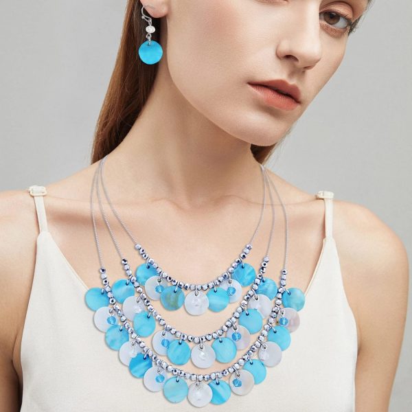 Firstmeet 3 Layered Beaded Necklace Set with Earrings Oval Shell Beads Jewelry Gift for Women - Image 67