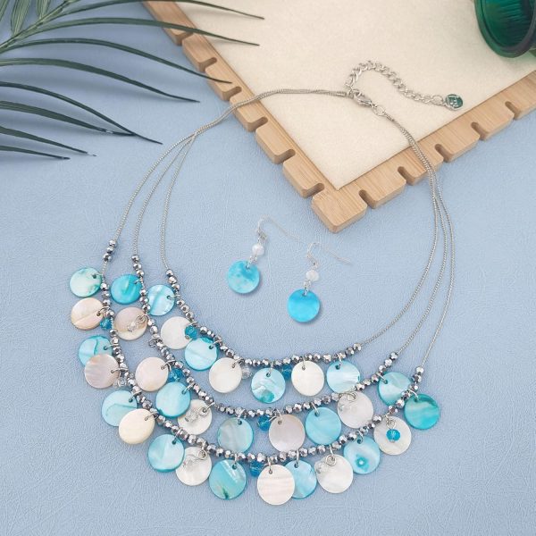 Firstmeet 3 Layered Beaded Necklace Set with Earrings Oval Shell Beads Jewelry Gift for Women - Image 68