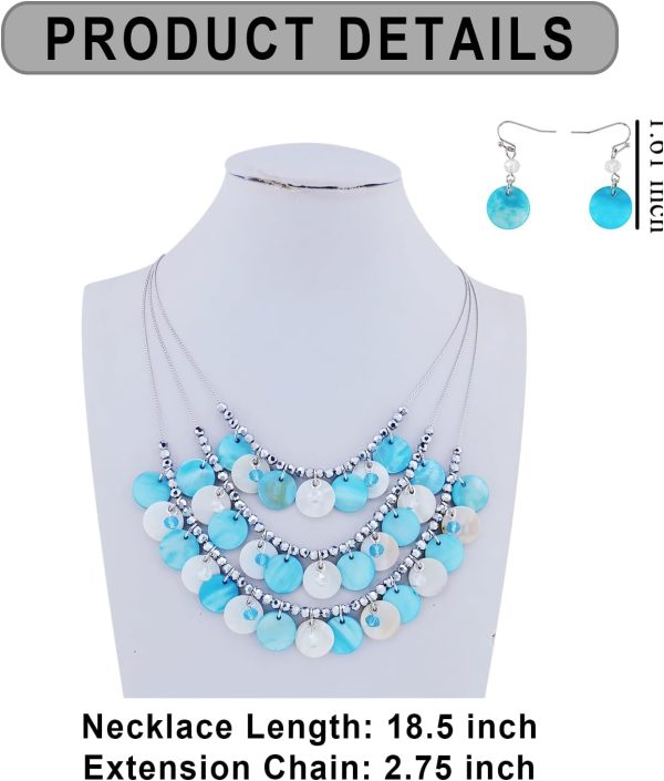 Firstmeet 3 Layered Beaded Necklace Set with Earrings Oval Shell Beads Jewelry Gift for Women - Image 71