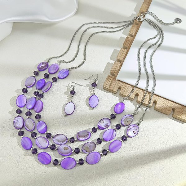 Firstmeet 3 Layered Beaded Necklace Set with Earrings Oval Shell Beads Jewelry Gift for Women - Image 75