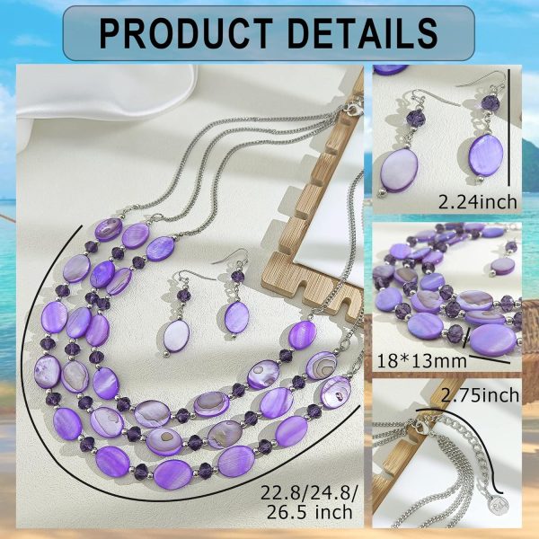 Firstmeet 3 Layered Beaded Necklace Set with Earrings Oval Shell Beads Jewelry Gift for Women - Image 78
