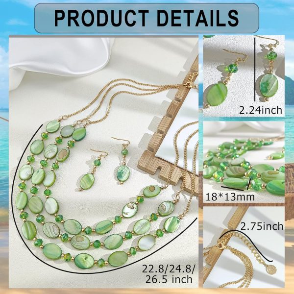 Firstmeet 3 Layered Beaded Necklace Set with Earrings Oval Shell Beads Jewelry Gift for Women - Image 90