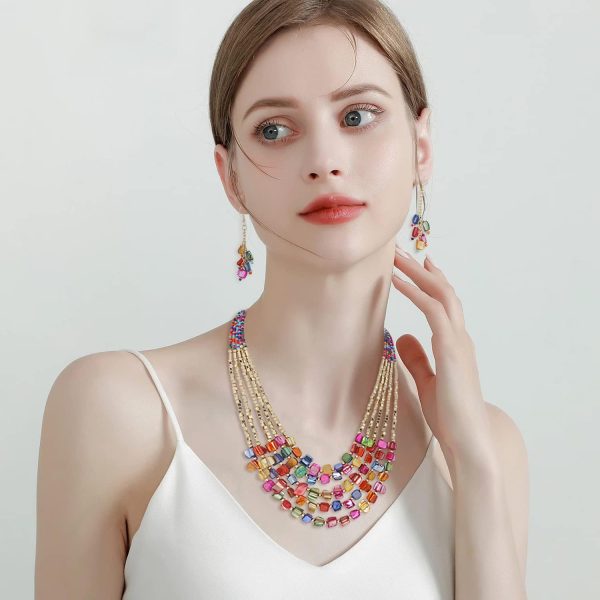 Firstmeet Bohemian Layered Shell Beaded Necklace Set Seed Bead Irregular Costume Jewelry for Women - Image 2