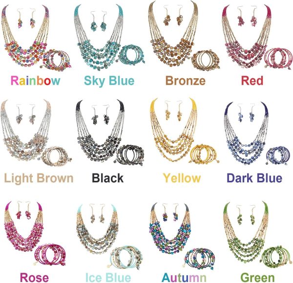 Firstmeet Bohemian Layered Shell Beaded Necklace Set Seed Bead Irregular Costume Jewelry for Women - Image 3