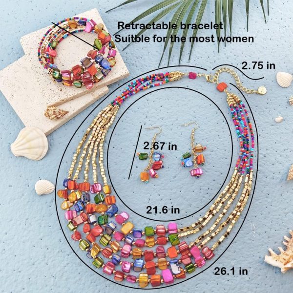 Firstmeet Bohemian Layered Shell Beaded Necklace Set Seed Bead Irregular Costume Jewelry for Women - Image 4