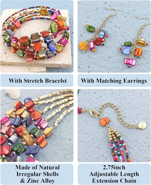 Firstmeet Bohemian Layered Shell Beaded Necklace Set Seed Bead Irregular Costume Jewelry for Women - Image 5