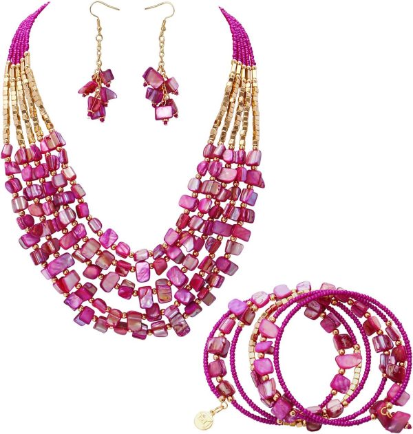 Firstmeet Bohemian Layered Shell Beaded Necklace Set Seed Bead Irregular Costume Jewelry for Women - Image 9