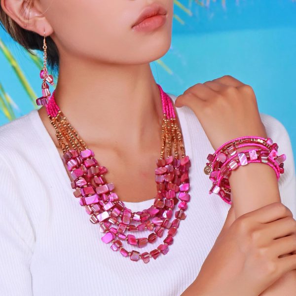 Firstmeet Bohemian Layered Shell Beaded Necklace Set Seed Bead Irregular Costume Jewelry for Women - Image 10