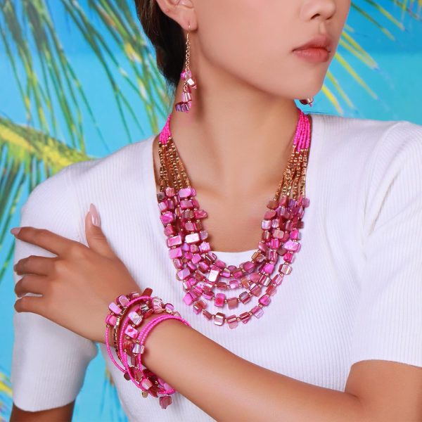 Firstmeet Bohemian Layered Shell Beaded Necklace Set Seed Bead Irregular Costume Jewelry for Women - Image 11
