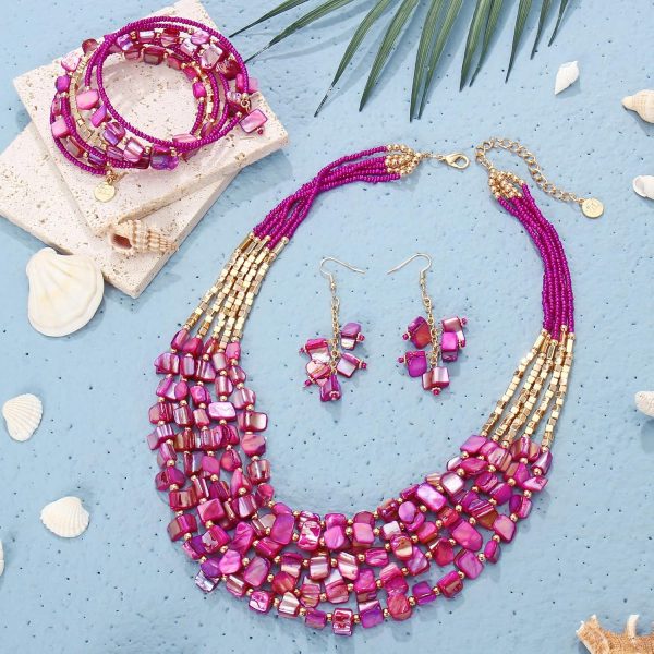 Firstmeet Bohemian Layered Shell Beaded Necklace Set Seed Bead Irregular Costume Jewelry for Women - Image 12