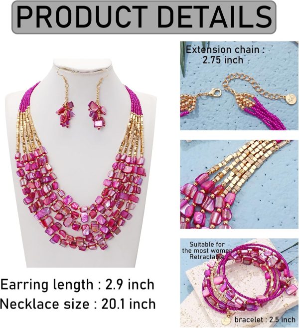 Firstmeet Bohemian Layered Shell Beaded Necklace Set Seed Bead Irregular Costume Jewelry for Women - Image 15