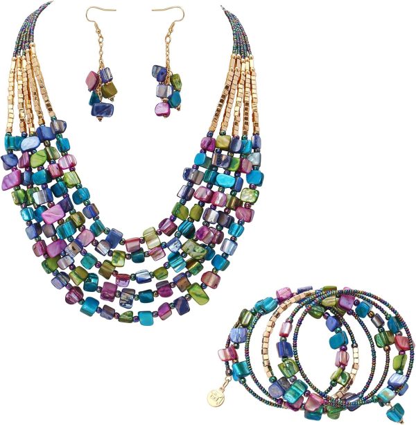 Firstmeet Bohemian Layered Shell Beaded Necklace Set Seed Bead Irregular Costume Jewelry for Women - Image 29